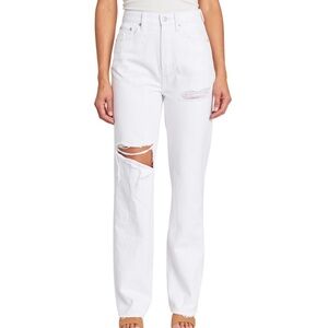 Pistola Cassie Super High Rise White Straight Leg Jeans Distressed